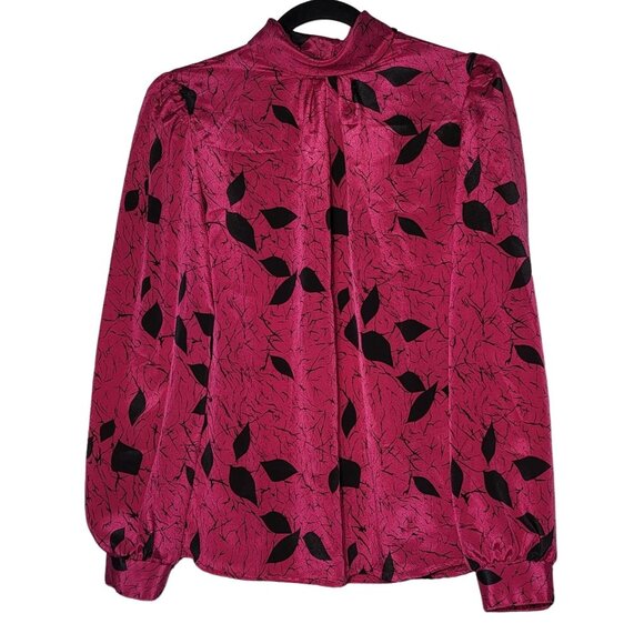 Vintage Joxell Womens Purple Leaf Print Long Sleeve Top S/M Retro Vtg Grannycore - Picture 1 of 7